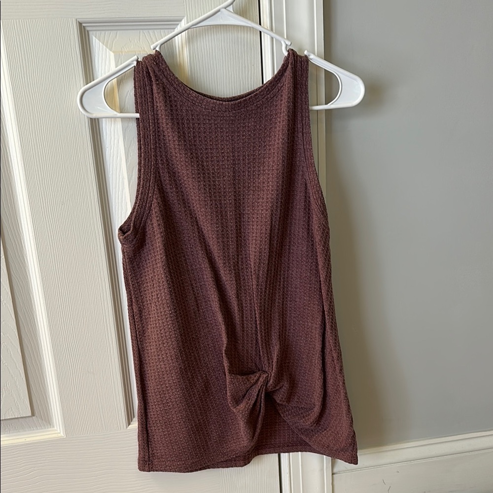 Purple Ribbed Tie Front Tank Top